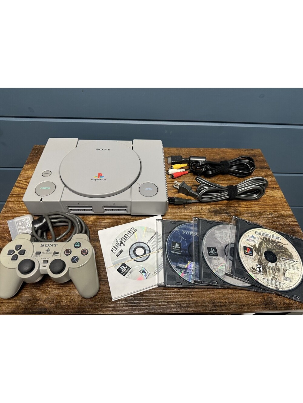 Sony PlayStation 1 PS1 Console Bundle 4 Games OEM Controller Cords Tested